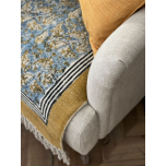 Blue and gold dhurrie rug with fringe Naksha Collection 