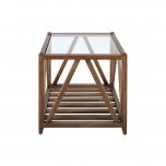 Block & Chisel square solid antique weathered oak side table with a glass top