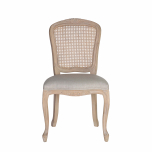 Rattan back French style dining chair with linen fabric seat