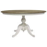 Block & Chisel round weathered oak table with antique white base