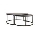 Block & Chisel round antique weathered oak nested coffee table with matt black base