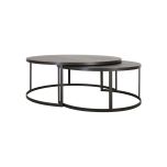 Block & Chisel round antique weathered oak nested coffee table with matt black base