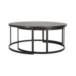 Block & Chisel round antique weathered oak nested coffee table with matt black base