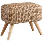 Block & Chisel rectangular woven water hyacinth stool with teak wood legs
