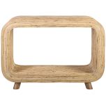 Block & Chisel rectangular rattan console table with teak wood legs
