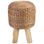 Block & Chisel woven water hyacinth stool with teak wood legs