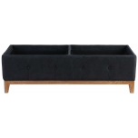 Block & Chisel charcoal upholstered bed end with oak wood legs