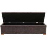 Block & Chisel brown upholstered bed end with oak wood feet