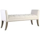 Block & Chisel ivory velvet upholstered button tufted bed end with wing sides