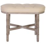Block & Chisel cream linen upholstered bedend with rubber wood legs