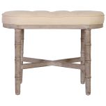 Block & Chisel cream linen upholstered bedend with rubber wood legs