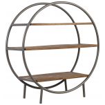 Block & Chisel round bookshelf with wooden shelves and iron frame