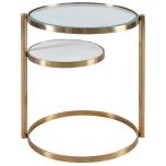 Block & Chisel round glass top side table with steel frame