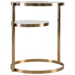 Block & Chisel round glass top side table with steel frame
