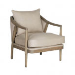 oak frame chair upholstered in linen with loose back cushion and seat