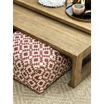 red and white square pouffe 