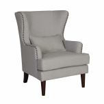 Wingback chair in grey speckle fabric with stud detail