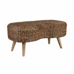 Block & Chisel woven water hyacinth 2 seater stool with teak wood legs