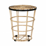 Rattan round stool, side table with black trim