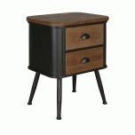 Wood and metal industrial bedside with 2 drawers