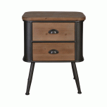 Wood and metal industrial bedside with 2 drawers