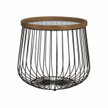 industrial caged side table with glass top