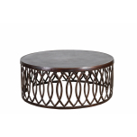Round metal coffee table with cut out side detail 