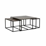 Nesting coffee tables metal with antique brass tops