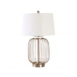 brushed metal oval lamp base and white lampshade