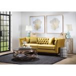 Karissa Gold Sofa with tufted detailed back and wooden legs