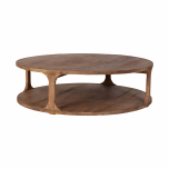 solid round elm coffee table with solid bottom base