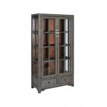 grey lacquered chinese cabinet with glass doors