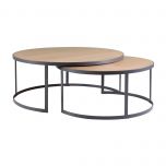 Block & Chisel round weathered oak nested coffee table with matt black base