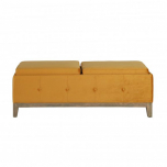 Cleopatra Bedend in mustard with tufted detail and wooden legs with convertible trays