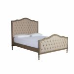 French style bed with deep button detail upholstered in linen