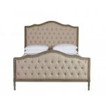 French style bed with deep button detail upholstered in linen