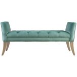 Block & Chisel green upholstered button tufted bed end with wing sides