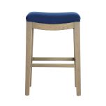 counter stool with oak legs and navy upholstery