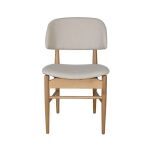 Block & Chisel beige linen upholstered dining chair with oak wood legs
