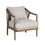 Beige upholstered accent chair with oak frame 