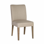 Block & Chisel linen upholstered dining chair with pointed oak wood legs