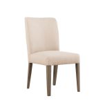 Block & Chisel linen upholstered dining chair with pointed oak wood legs