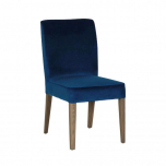 Block and chisel dining chair upholstered in royal blue