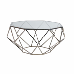 Geometric metal base coffee table with glass top