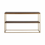 oak and gold metal console with shelf
