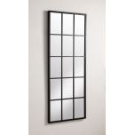 Black metal framed window pane mirror