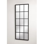 Black metal framed window pane mirror