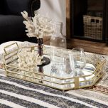 gold metal tray with handles medium