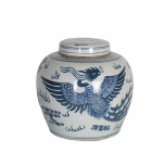 Blue and white ceramic jar with lid 
