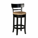 Swivel counter stool in black with backrest and brown seating